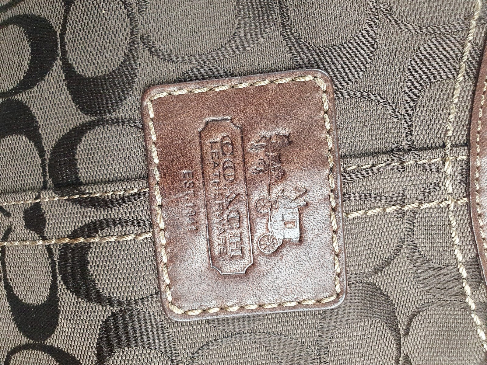 Vintage Coach Brown Signature Canvas and Leather Tote Shoulder Bag
