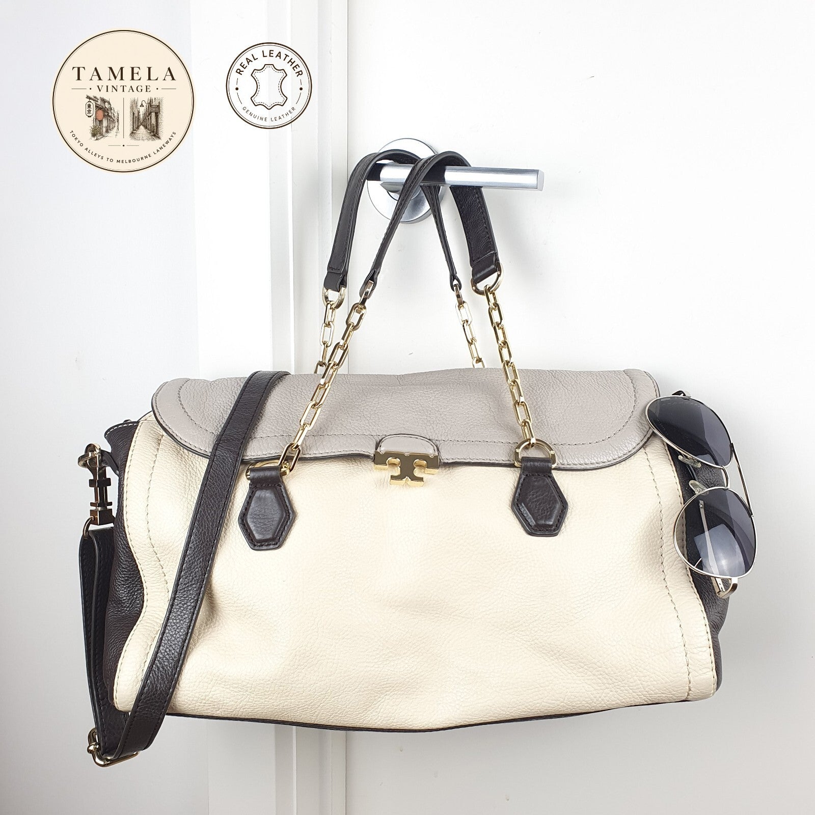 Tory Burch Genuine Leather Shoulder Bag with Chain Strap