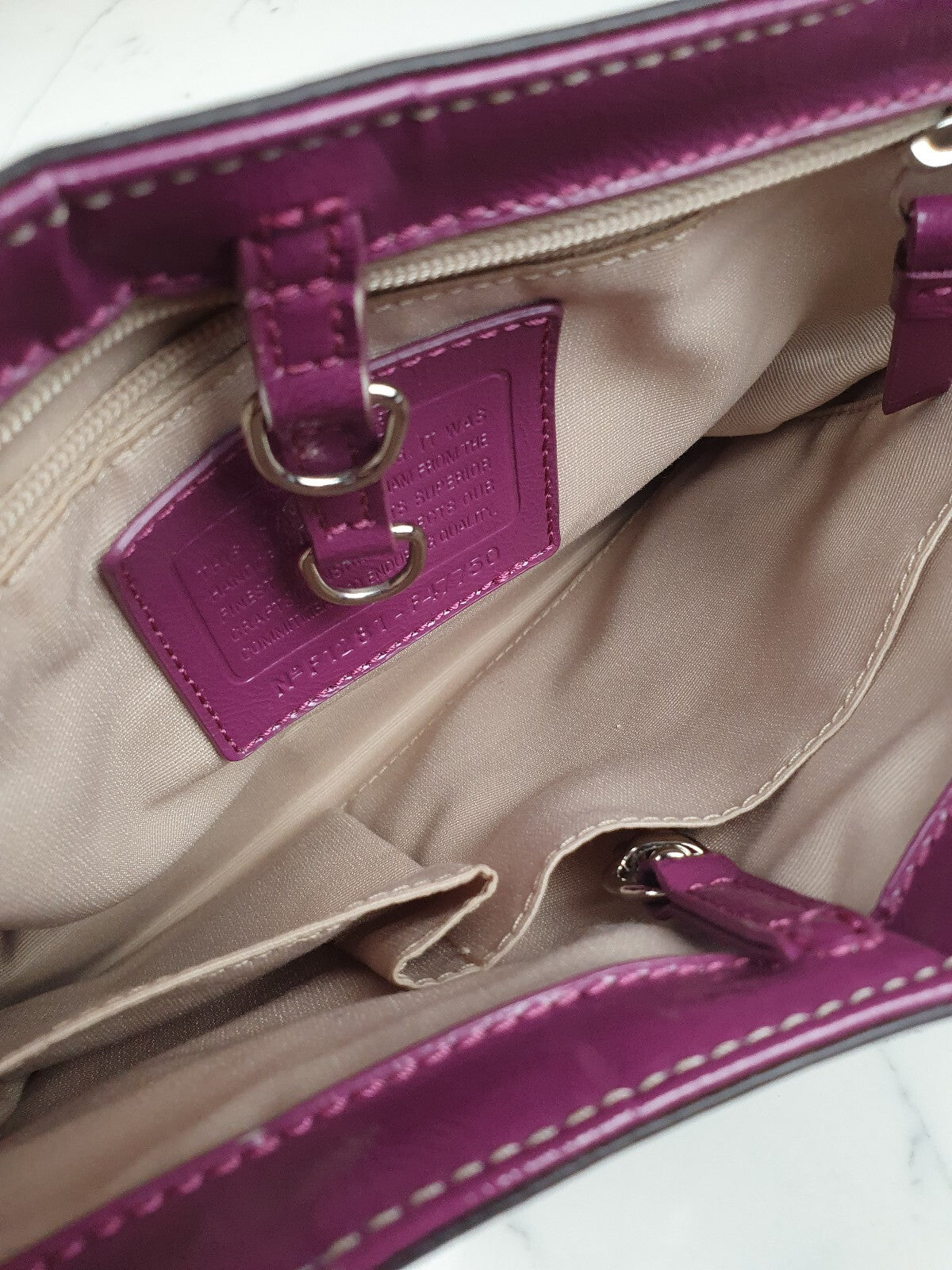 Coach Vintage Signature Canvas Tote Bag with Purple Leather Trim