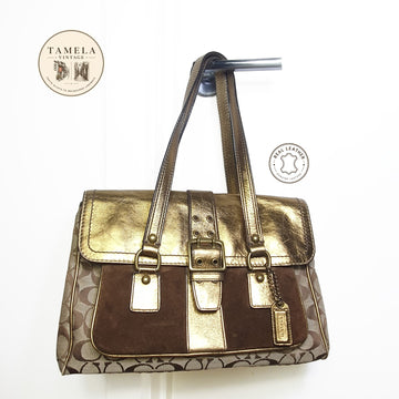 Authentic Coach brown and gold handbag