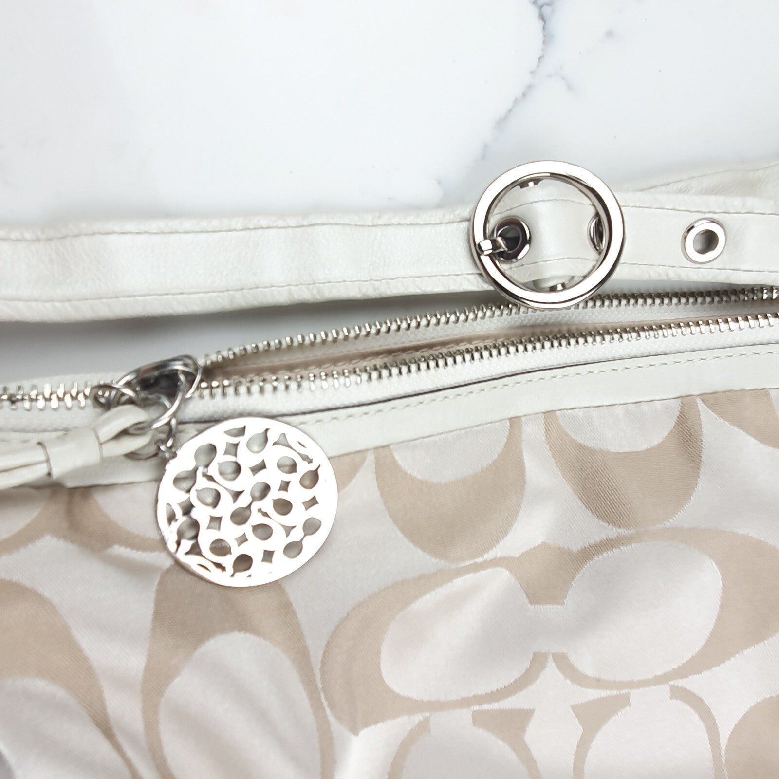 Coach Beige and Cream Signature Hobo Shoulder Bag