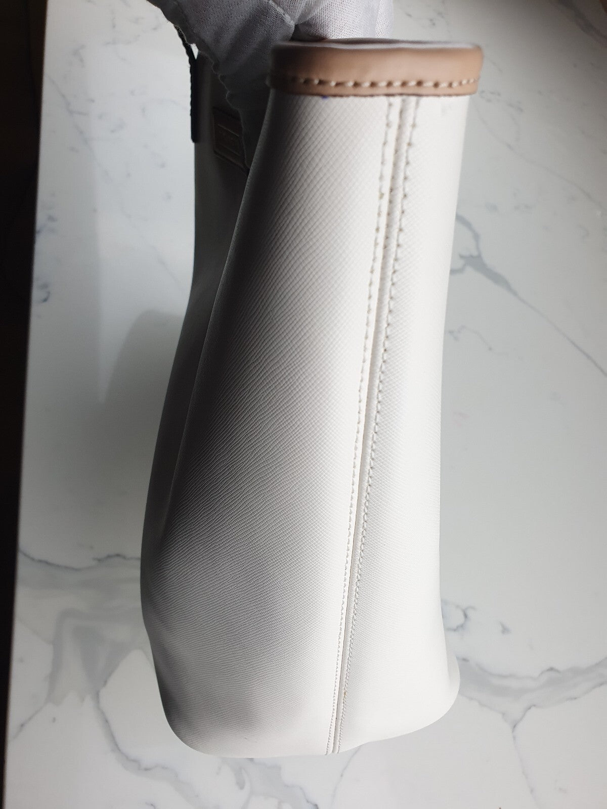 Coach Vintage White Tote Bag with Blue and Beige Handles