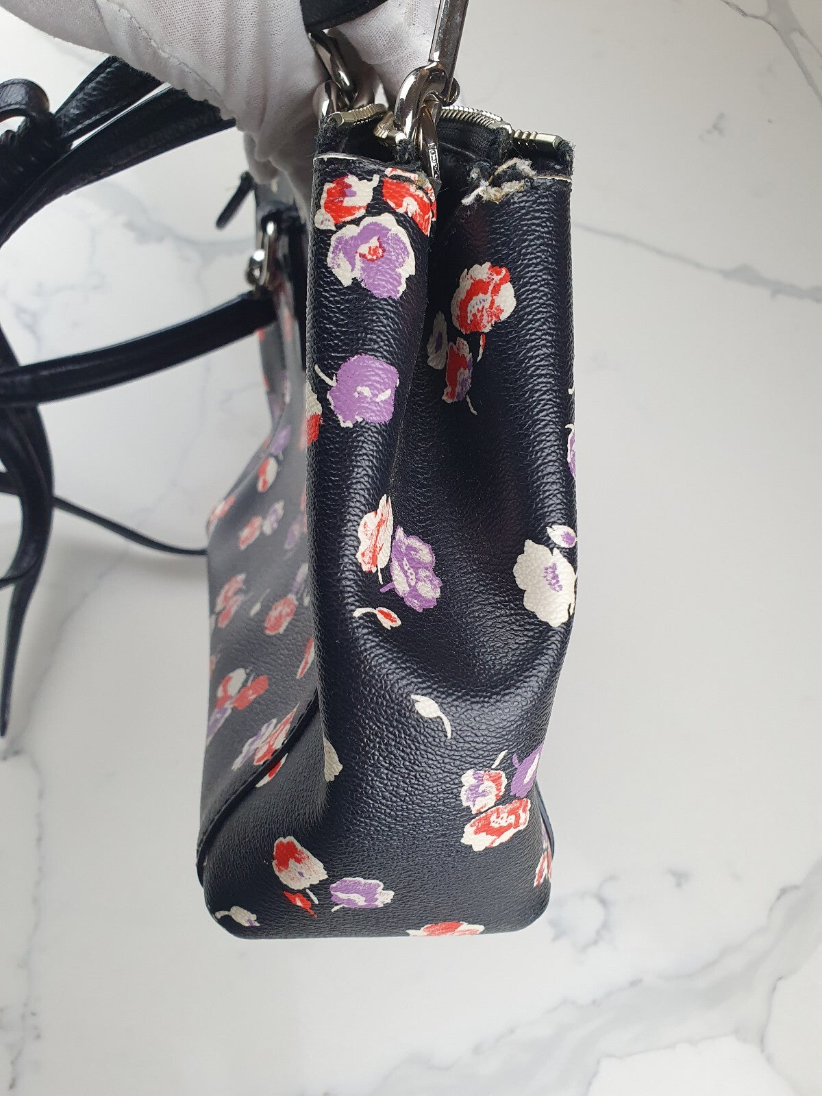 Vintage Coach Black Floral Shoulder Bag with Silver Hardware