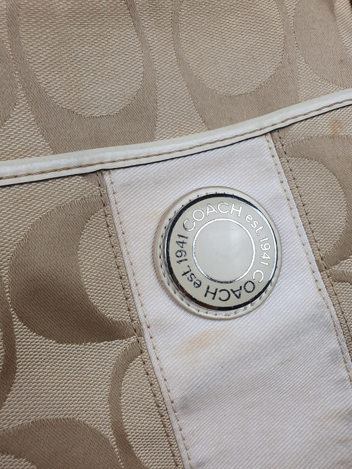 Coach Signature Canvas Tote Bag in Beige and Cream