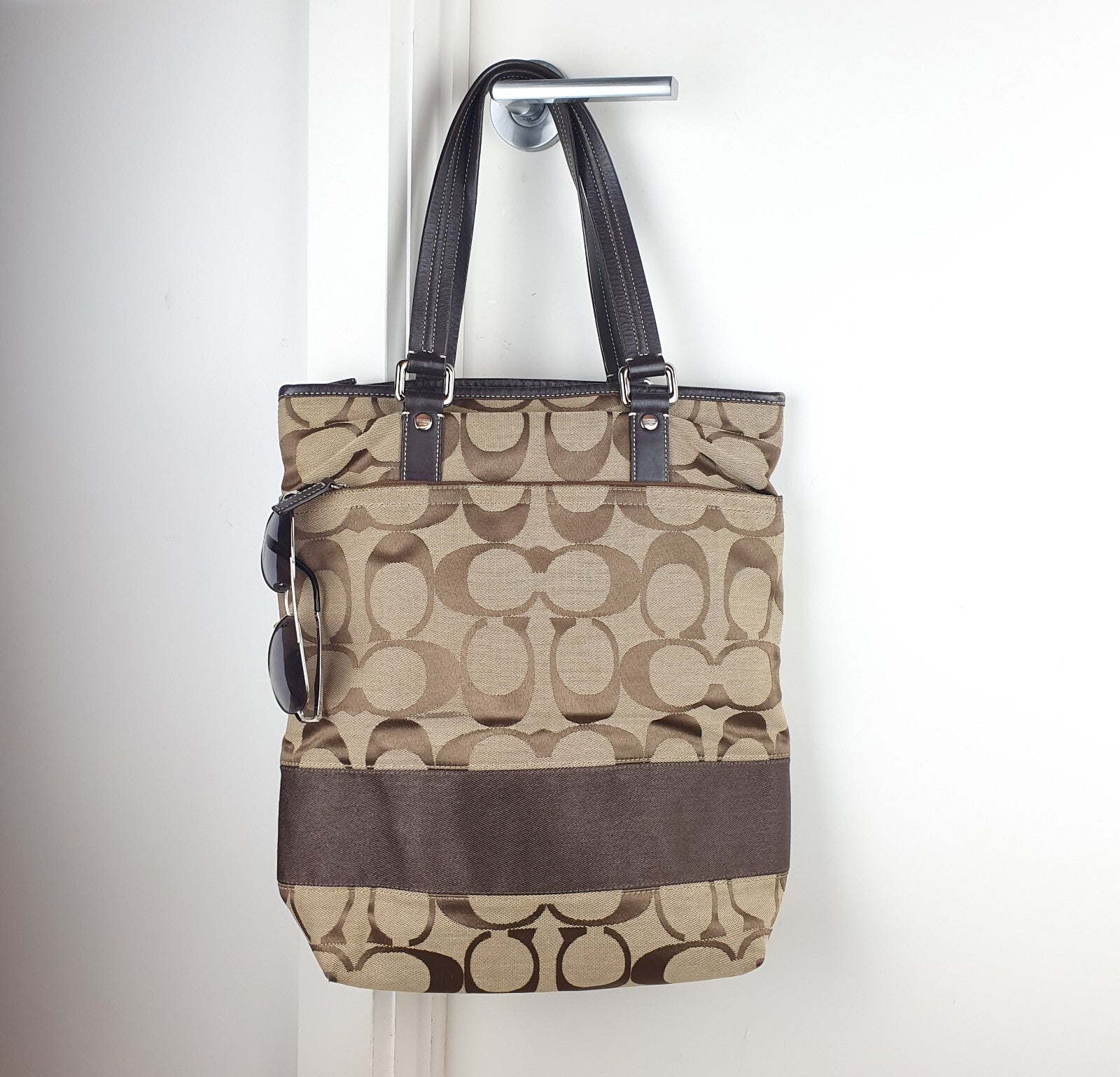 Coach Signature Canvas Tote Bag with Leather Trim