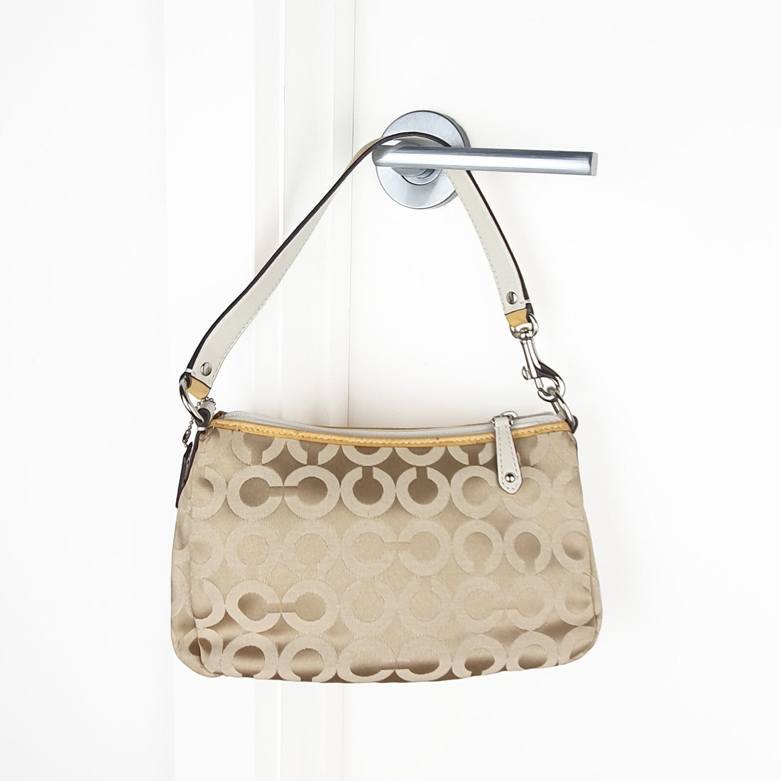 Coach Vintage Signature Jacquard Small Shoulder Bag Beige and Yellow
