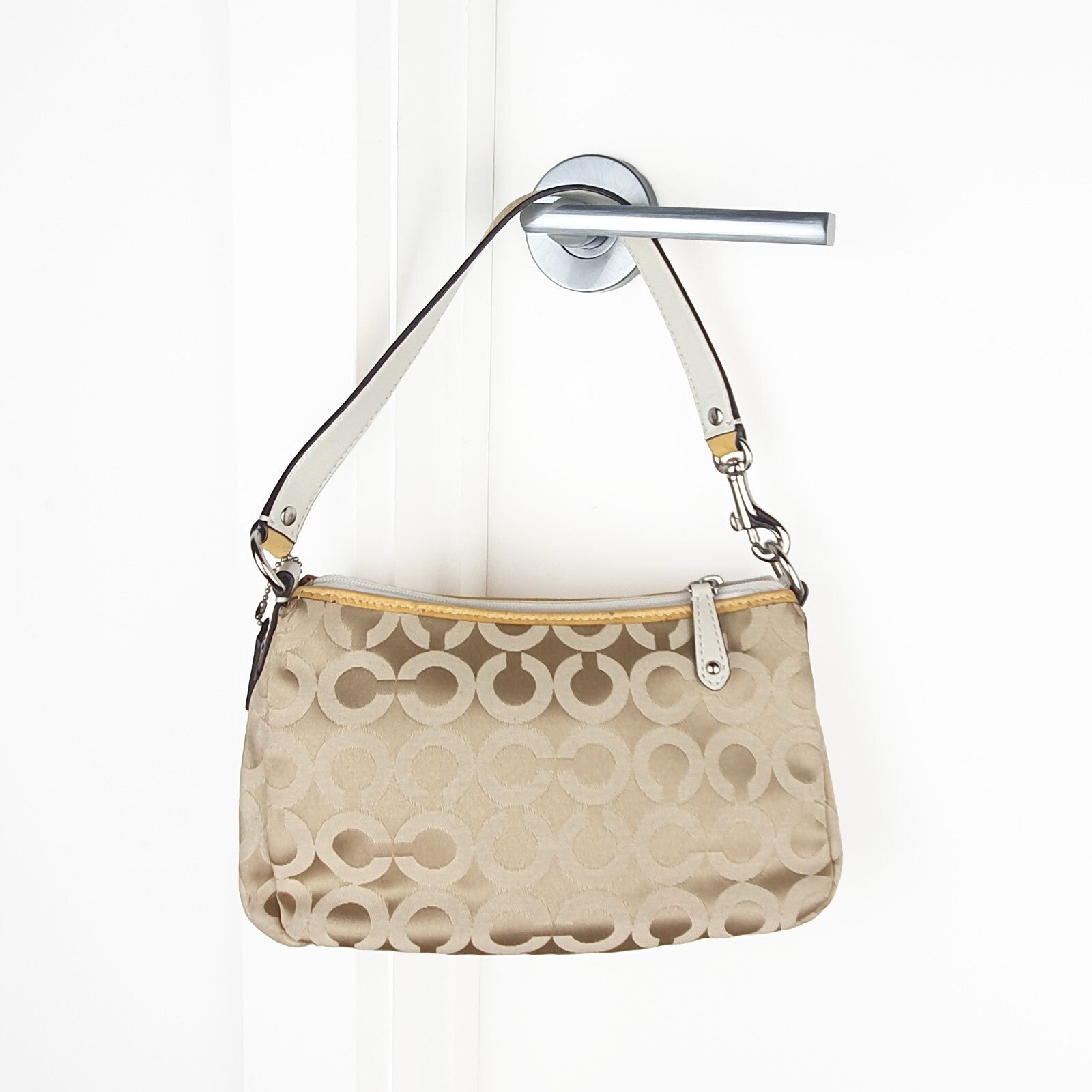 Coach Vintage Signature Jacquard Small Shoulder Bag Beige and Yellow