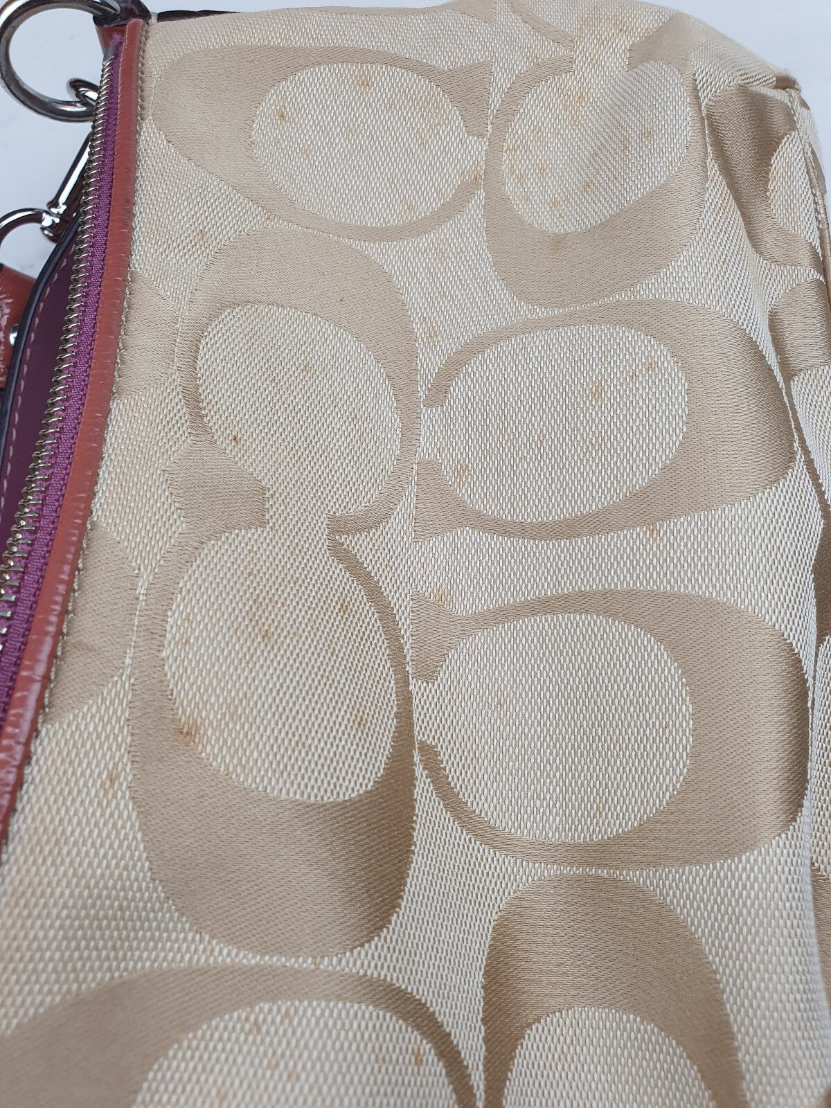 Coach Beige and Pink Signature Jacquard Crossbody Bag with Leather Trim