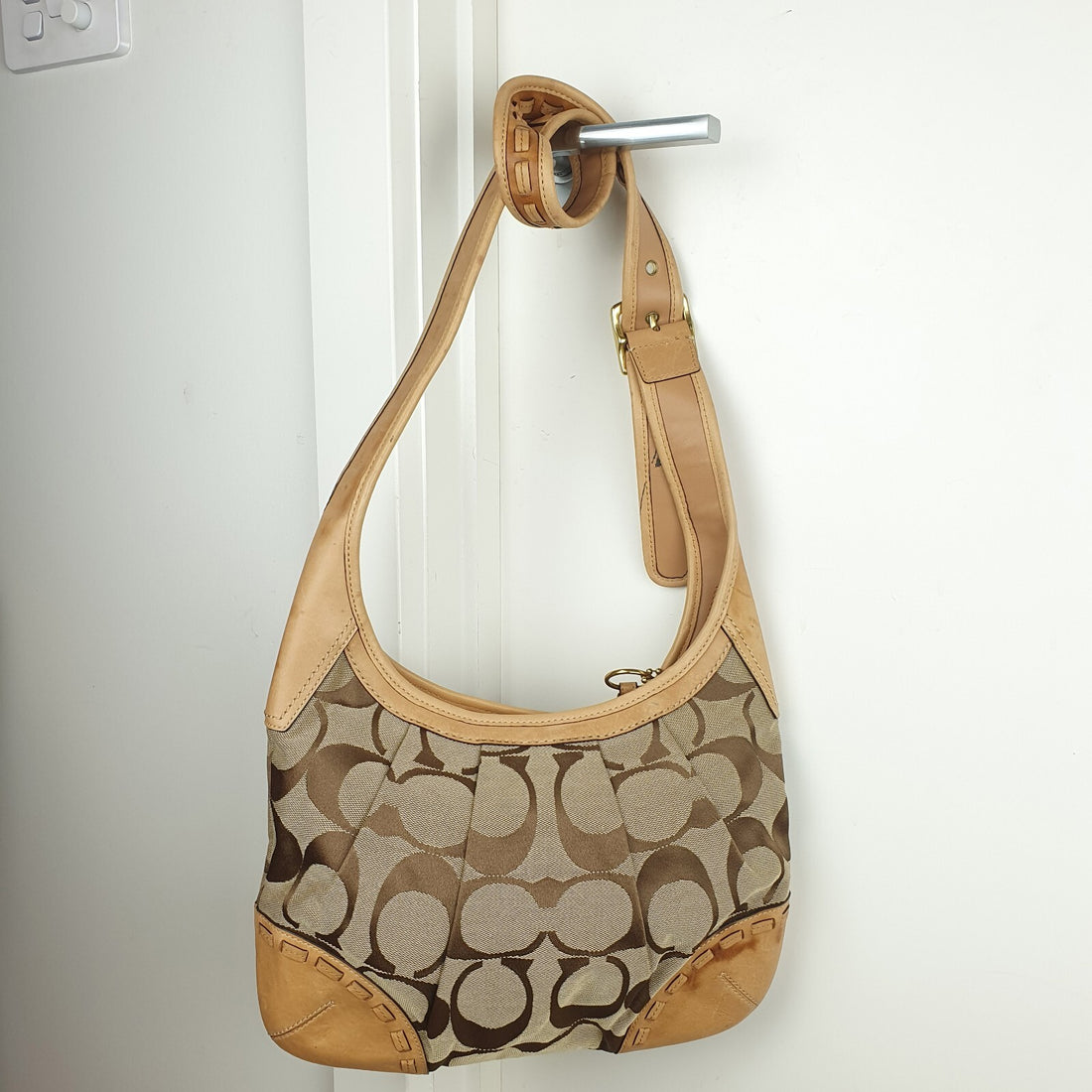 Coach Signature Canvas and Leather Hobo Shoulder Bag