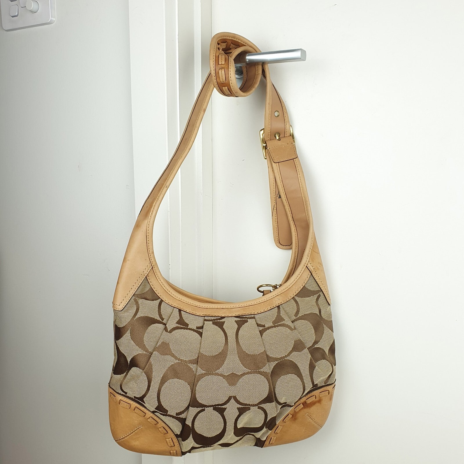 Coach Signature Canvas and Leather Hobo Shoulder Bag