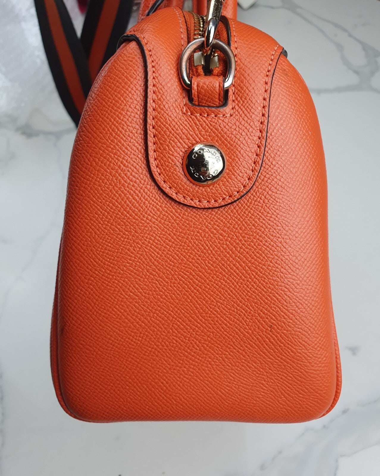 Coach Orange Leather Satchel Bag with Adjustable Strap