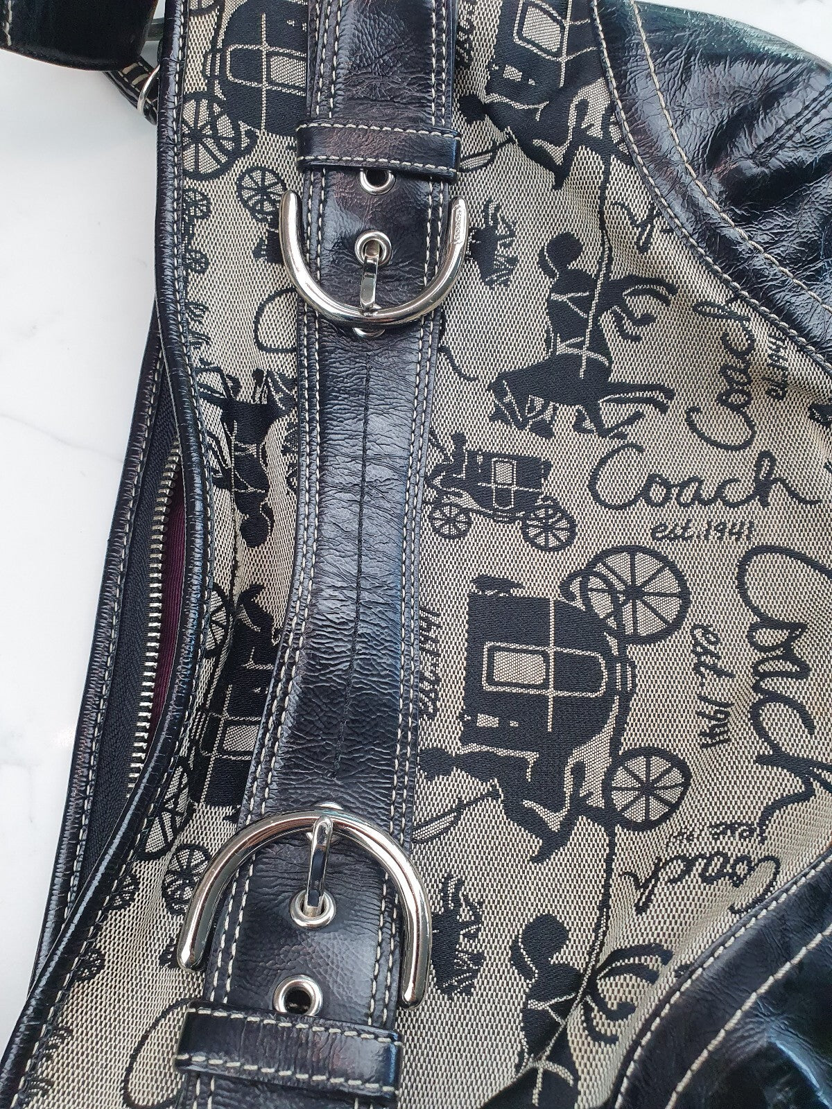 Coach Vintage Black Leather and Canvas Shoulder Bag