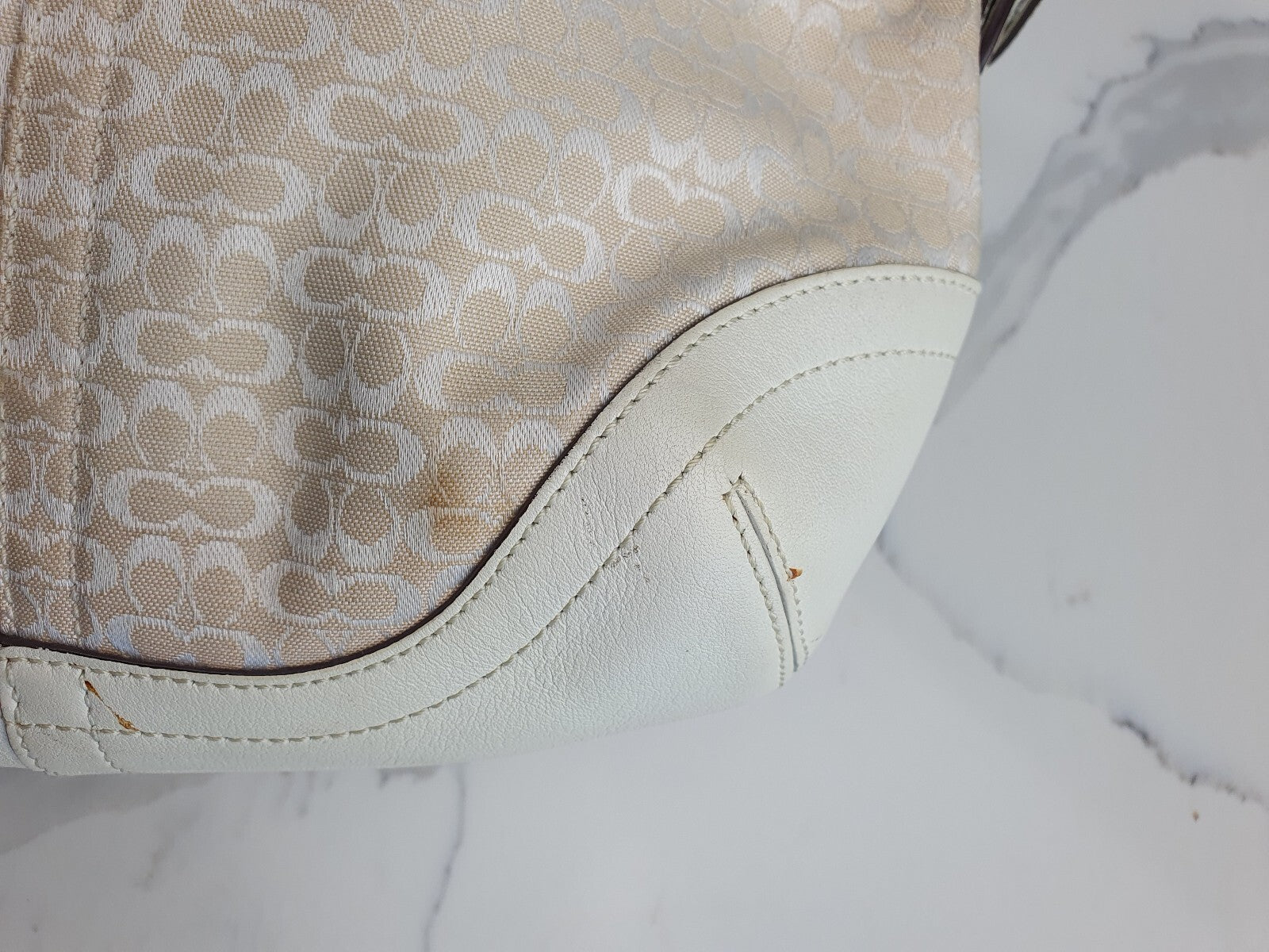 Coach Vintage Cream Signature Canvas and Leather Hobo Bag
