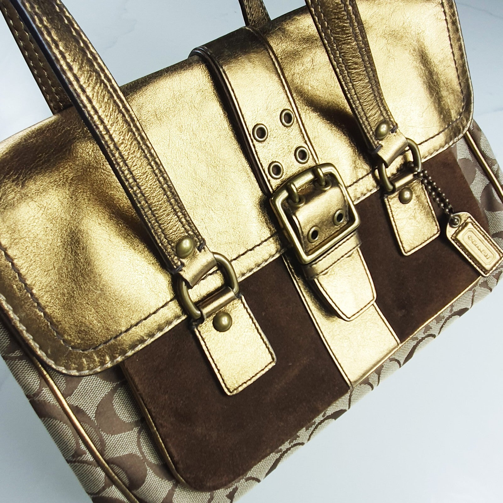 Authentic Coach brown and gold handbag