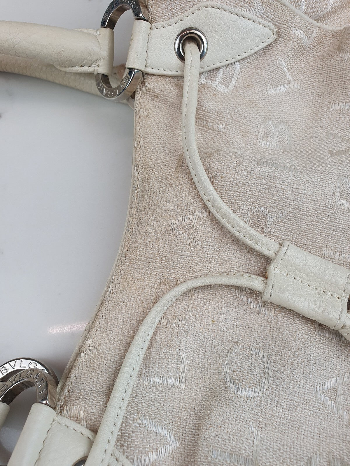 BVLGARI Logo Mania All-over Print Tote Bag Canvas Made in Italy Handbag