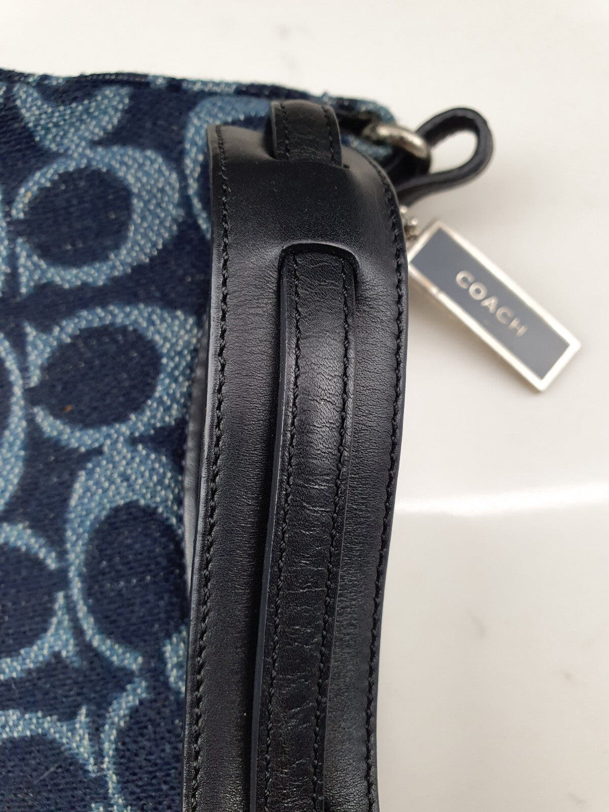 COACH Signature Wool Navy 8139 Shoulder Bag