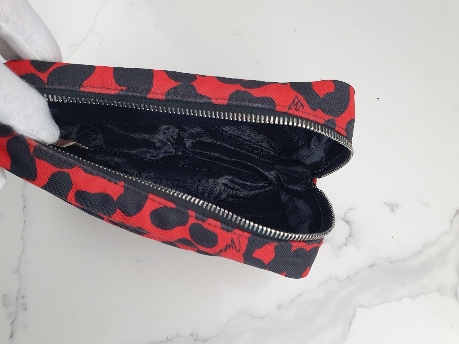 Bottega Veneta Red and Black Leopard Print Cosmetic Bag made in Italy