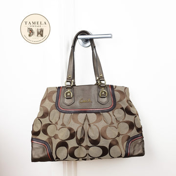 Authentic Ultra Rare Coach Ashley Khaki Rose Multi Signature Satchel Metallic