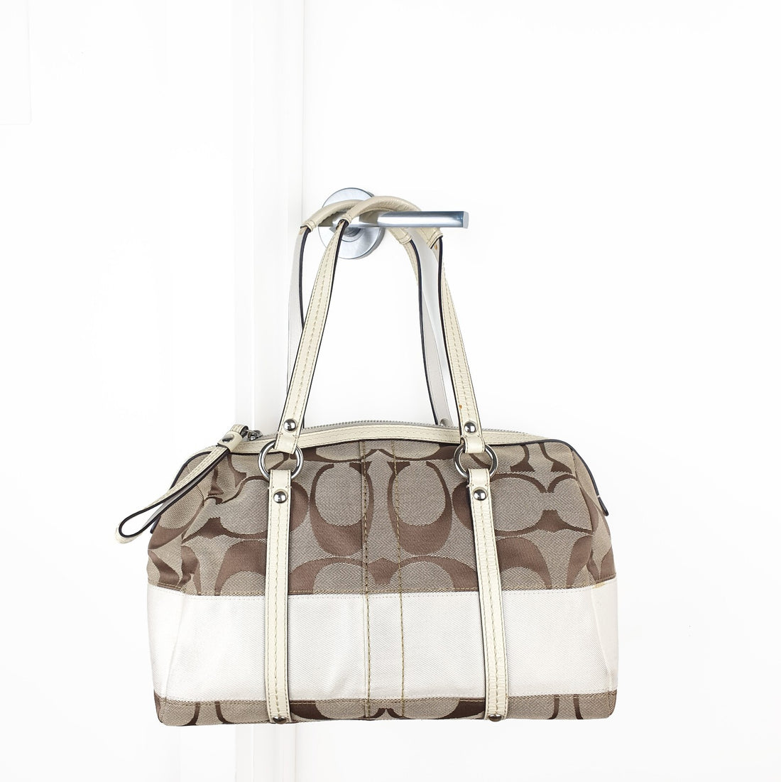 Coach Signature Canvas and Leather Satchel Handbag