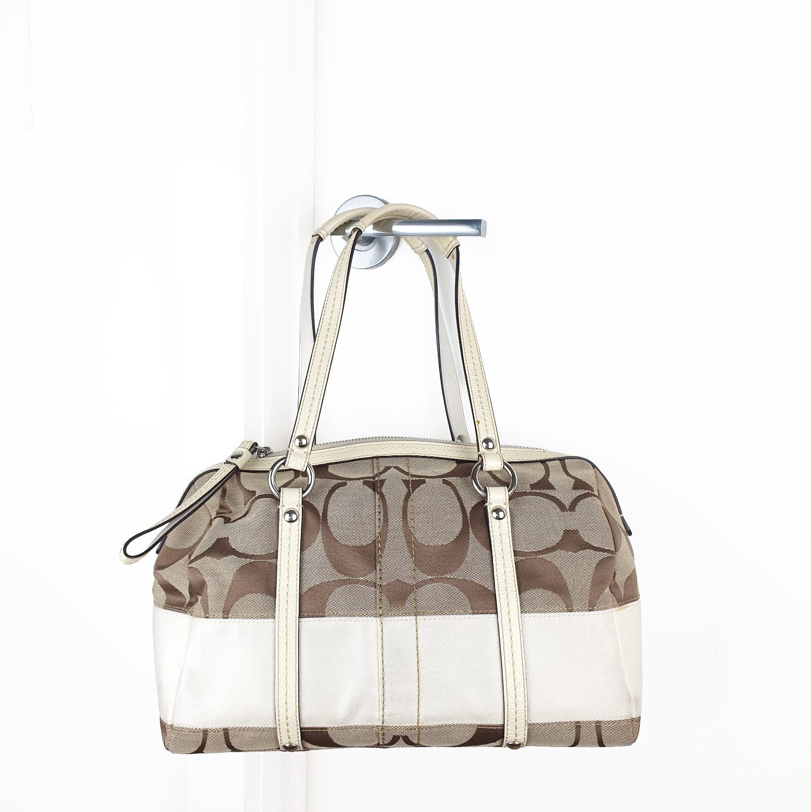 Coach Signature Canvas and Leather Satchel Handbag