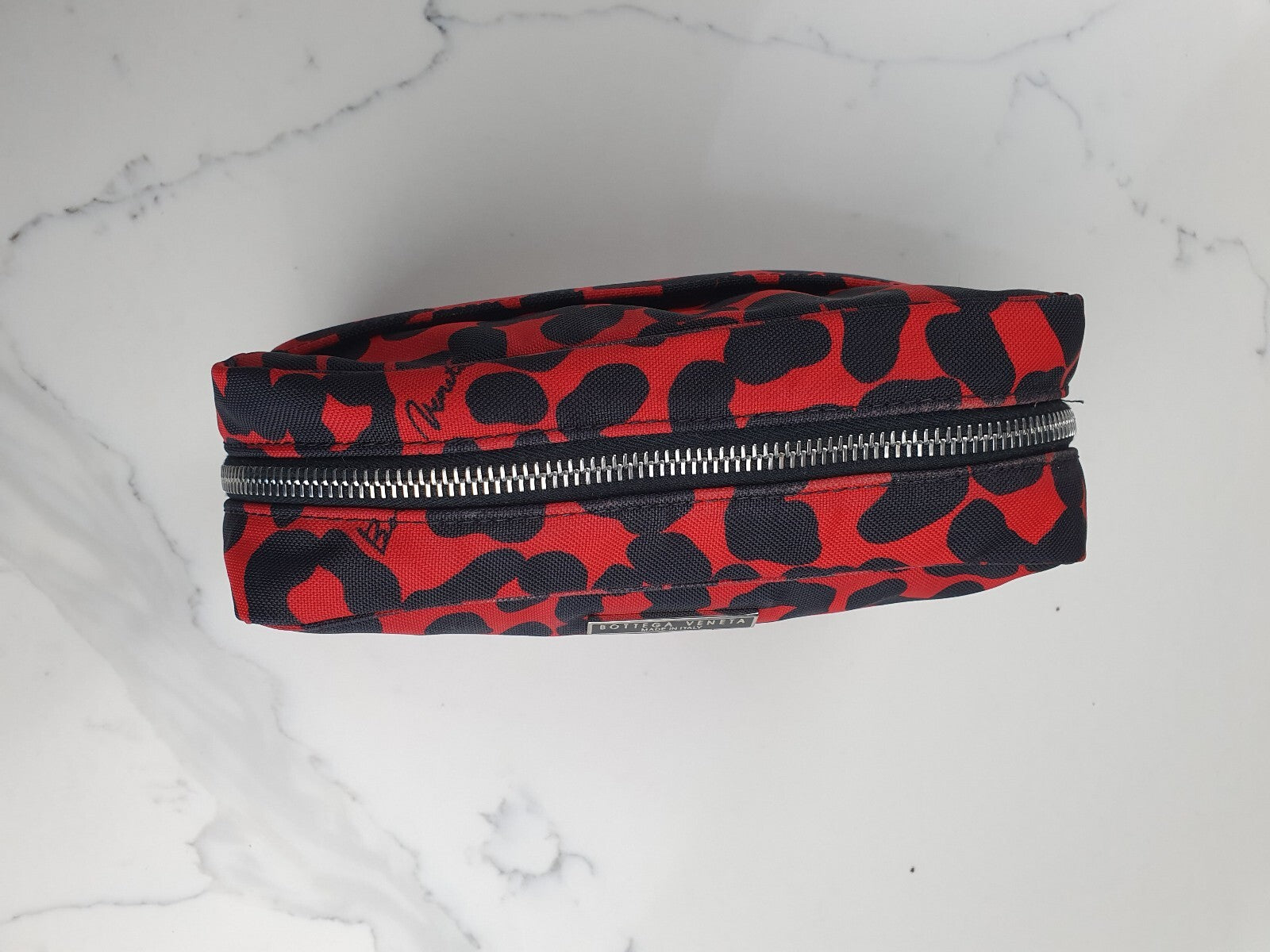 Bottega Veneta Red and Black Leopard Print Cosmetic Bag made in Italy