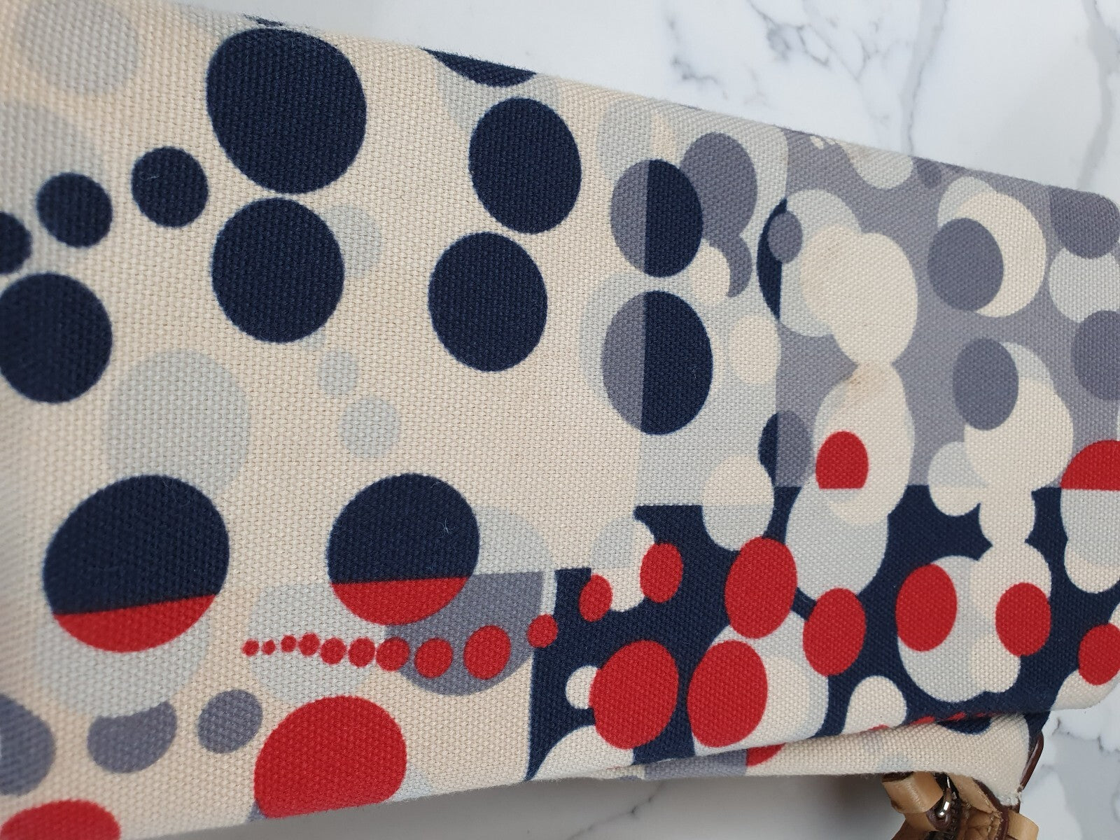 Pelle Borsa Canvas and Leather Shoulder Bag with Polka Dot Pattern