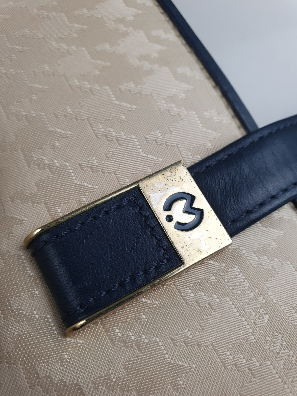 Emilia Schön Beige and Navy Real Leather Tote Bag