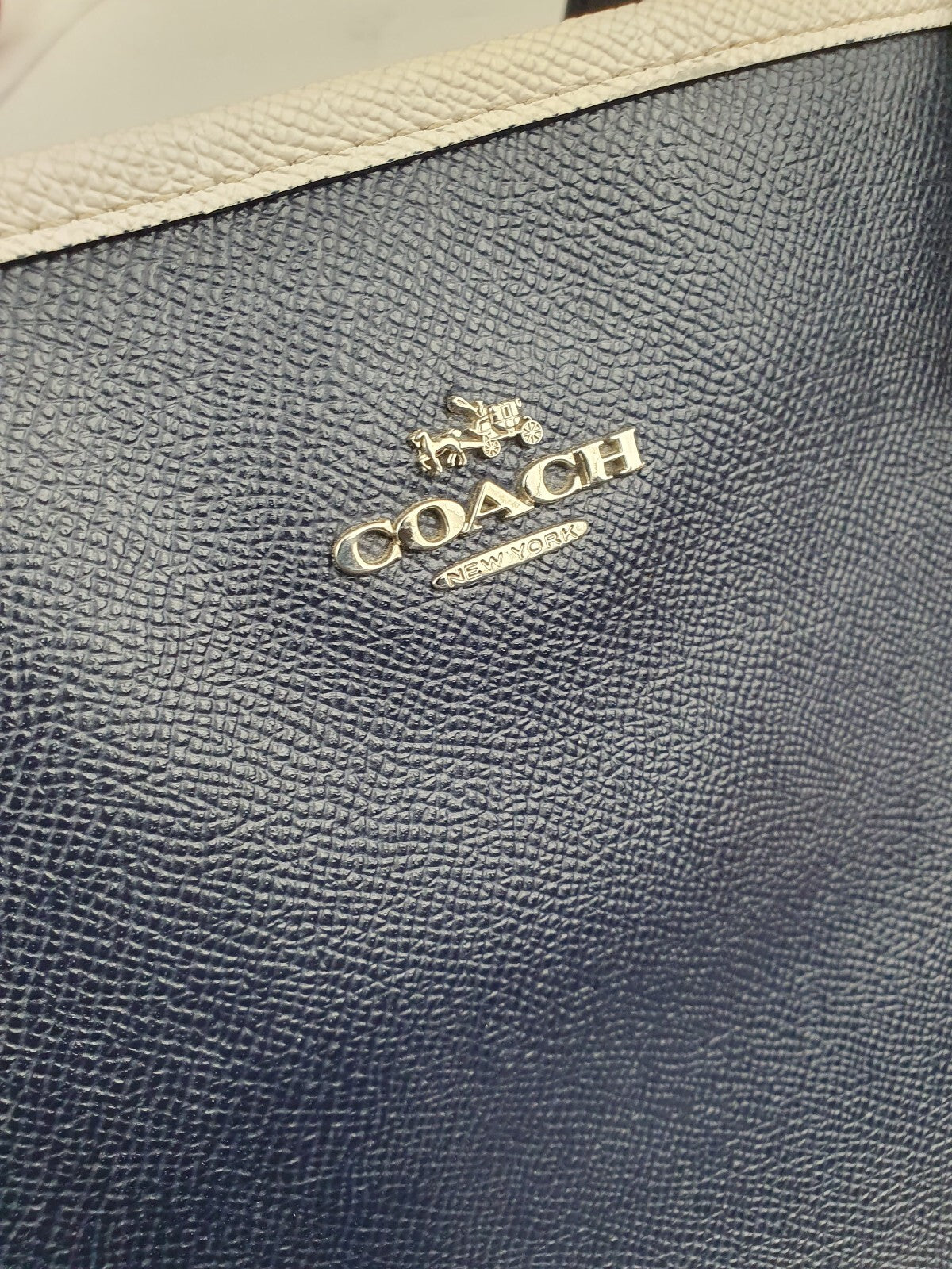 Coach Navy Blue and Cream Leather Tote Bag