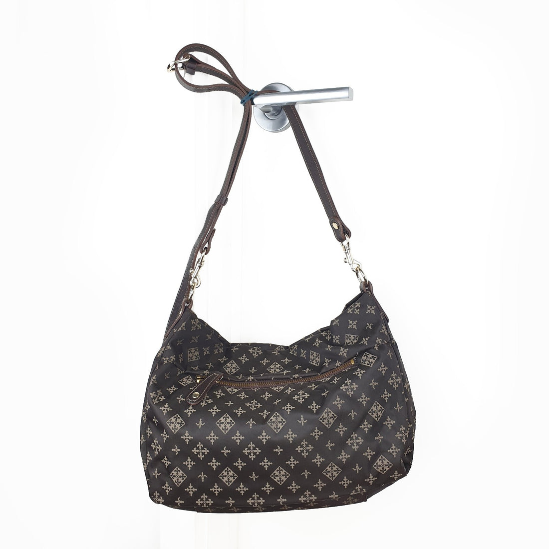 Russet Brown Patterned Hobo Shoulder Bag with Adjustable Strap