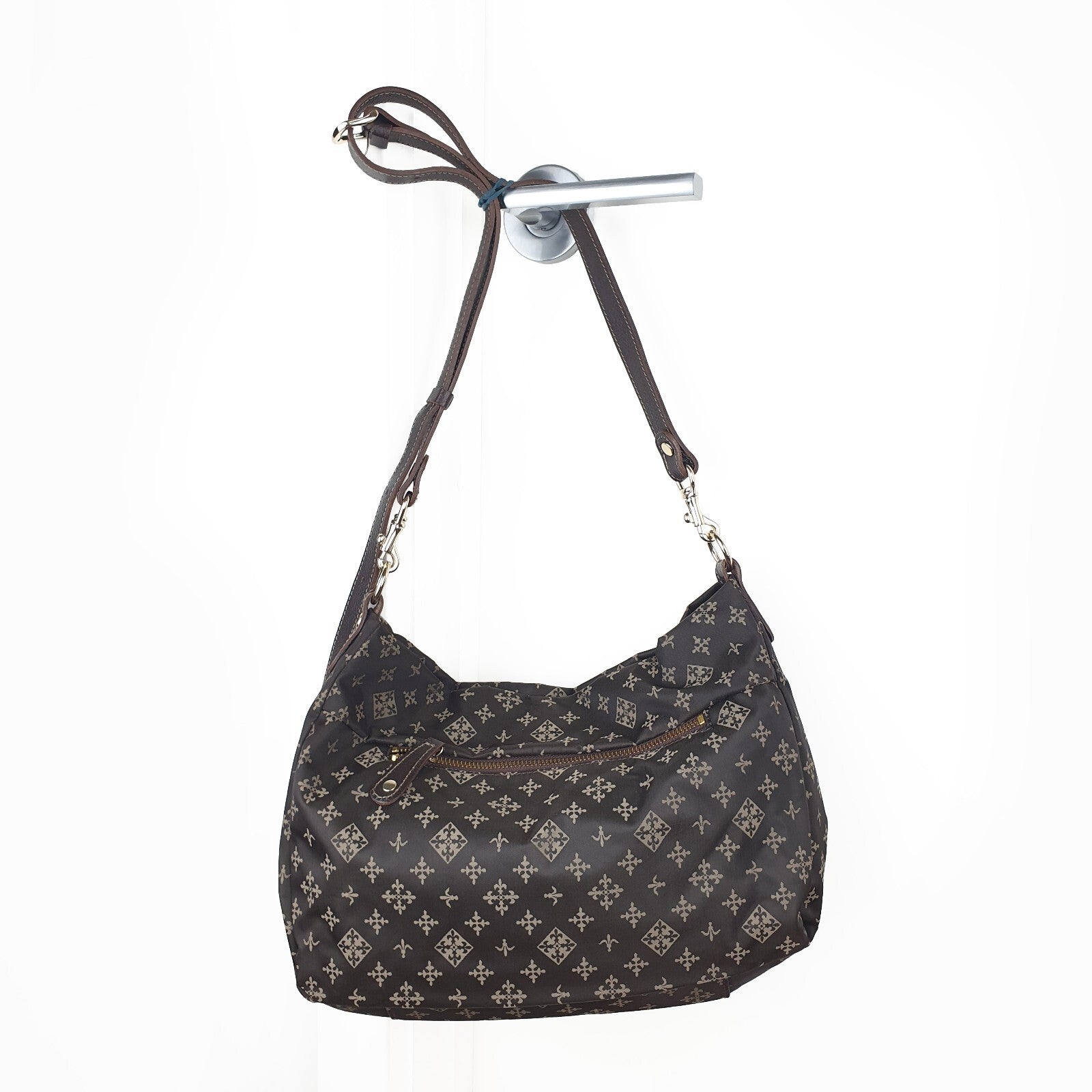 Russet Brown Patterned Hobo Shoulder Bag with Adjustable Strap