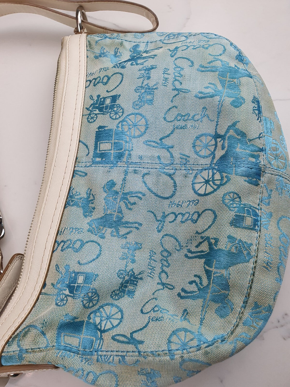 Coach Vintage Blue Canvas and White Leather Shoulder Bag