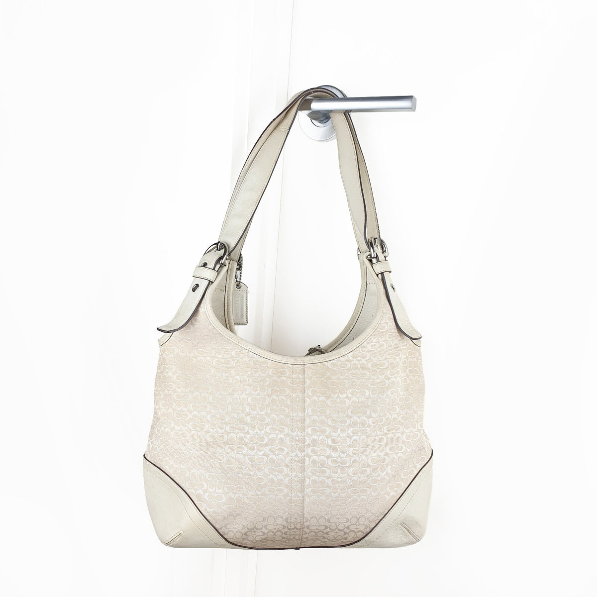 Authentic Vintage COACH 6351 Shoulder Hobo Bag White Signature Canvas Leather