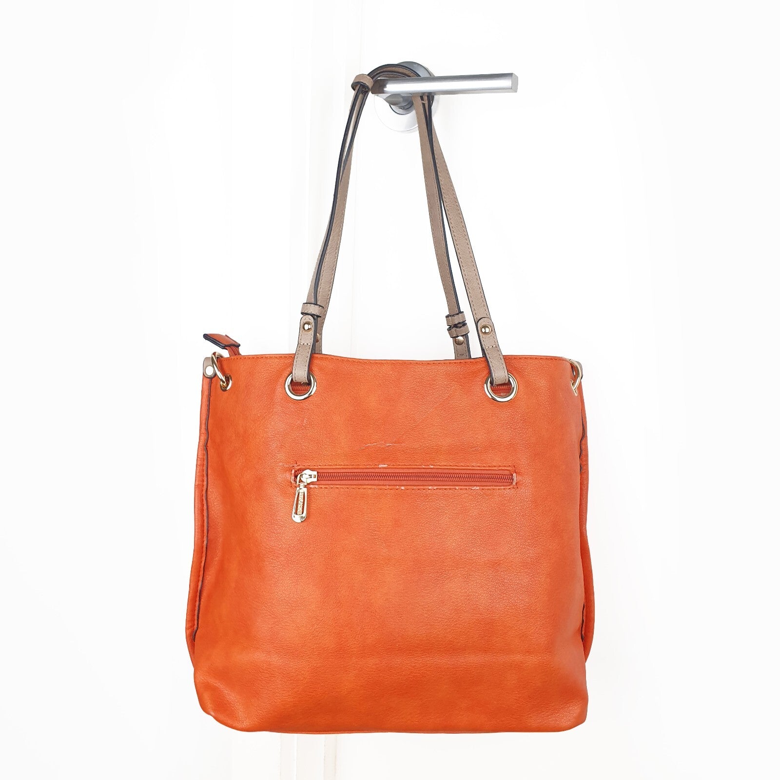 Firano Patchwork Leather Tote Bag in Orange, Beige and Mint