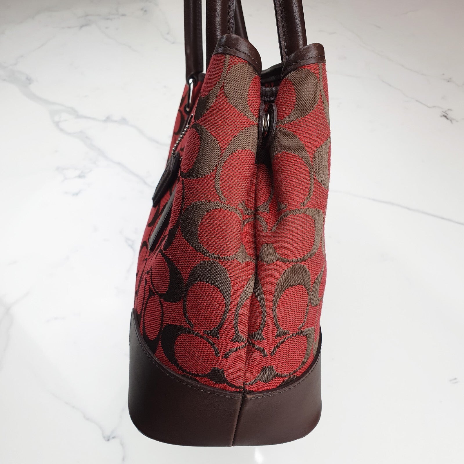 Coach Signature Canvas Tote Bag in Red and Brown