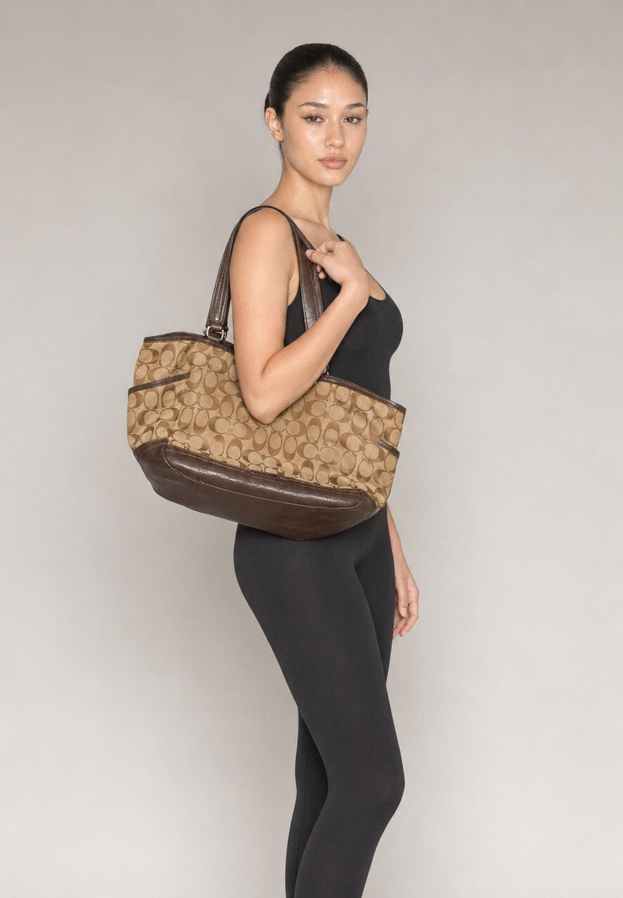 Vintage Coach Signature Canvas and Leather Shoulder Bag