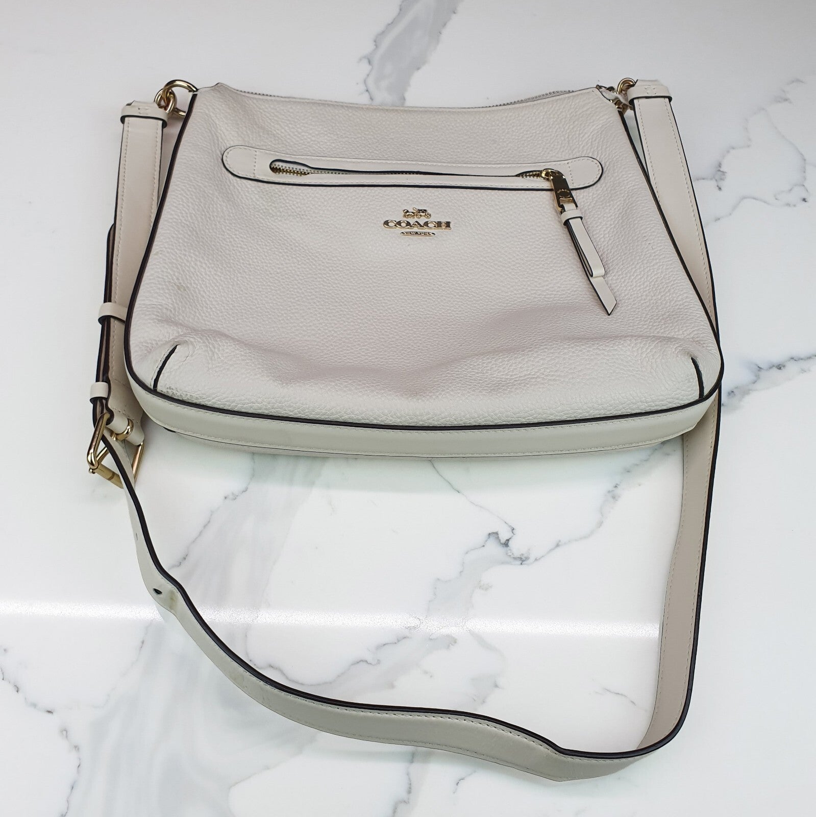 Authentic Coach COACH Mae Pebble Leather Chalk/Gold Tone File Crossbody