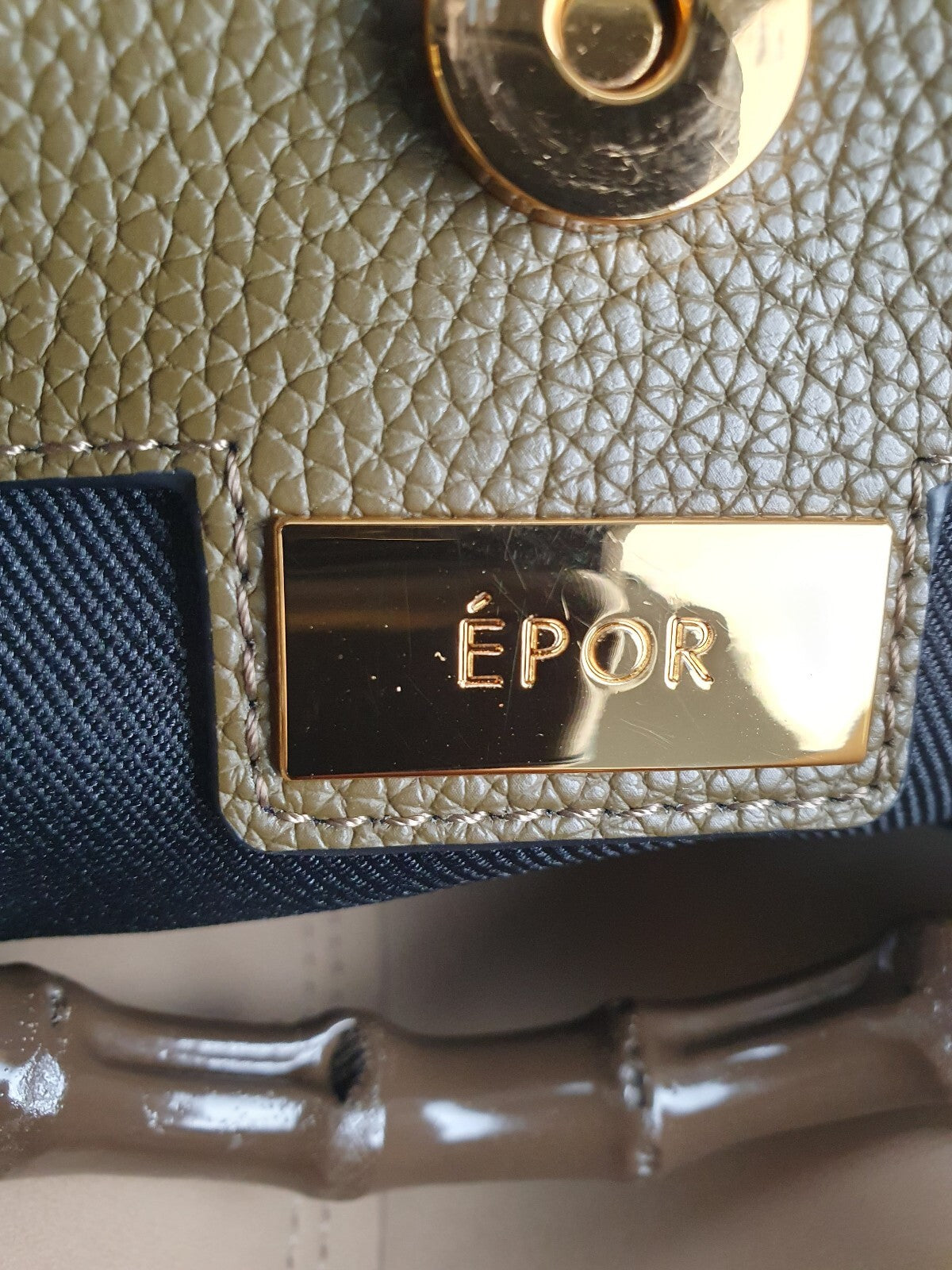 EPOR Textured Vegan Leather Handbag with Bamboo Handles and Adjustable Strap