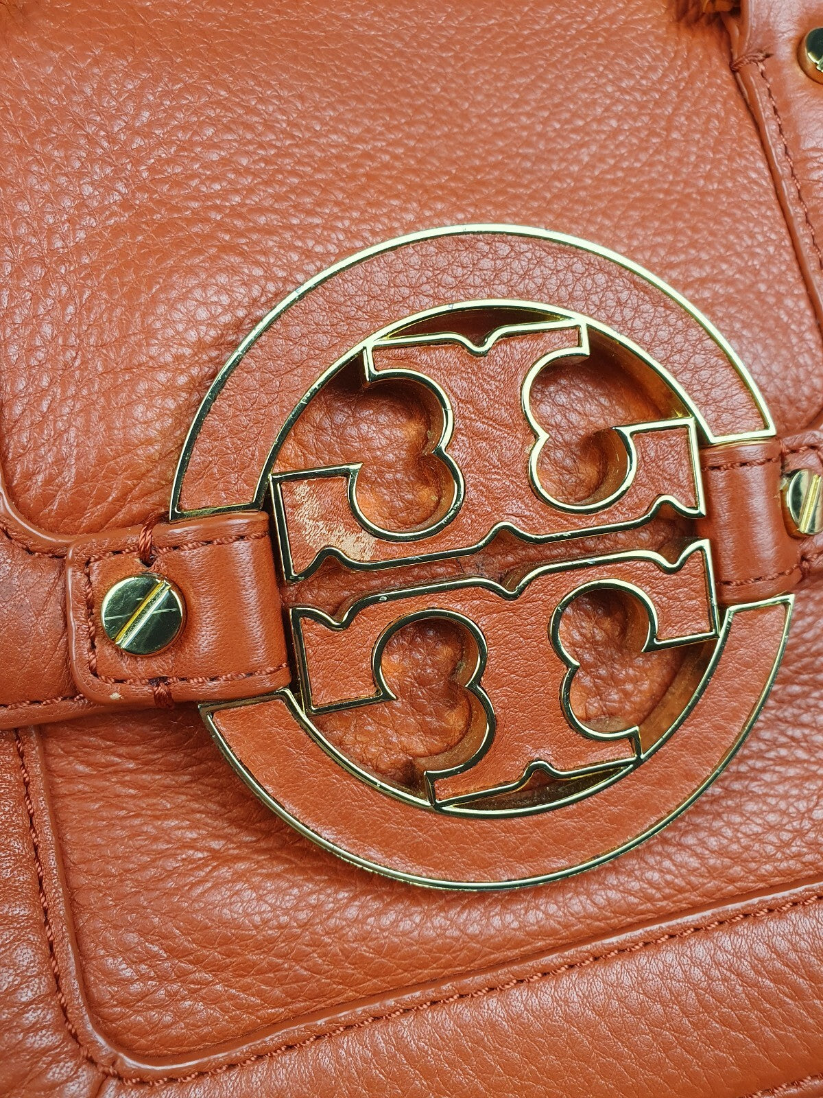 Tory Burch Orange Leather Satchel Bag with Gold Hardware