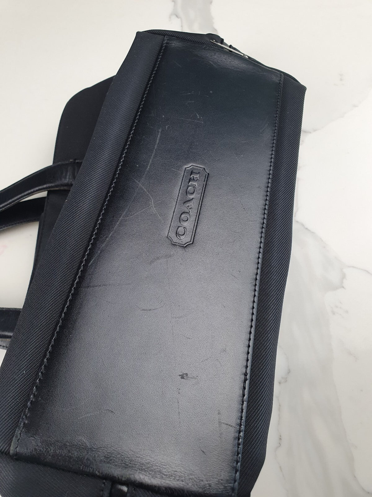 Vintage Coach Black Nylon and Leather Shoulder Bag