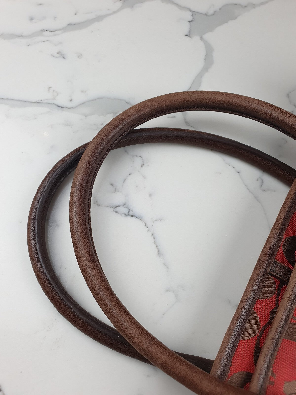 Vintage Coach Red and Brown Signature Canvas Tote Bag
