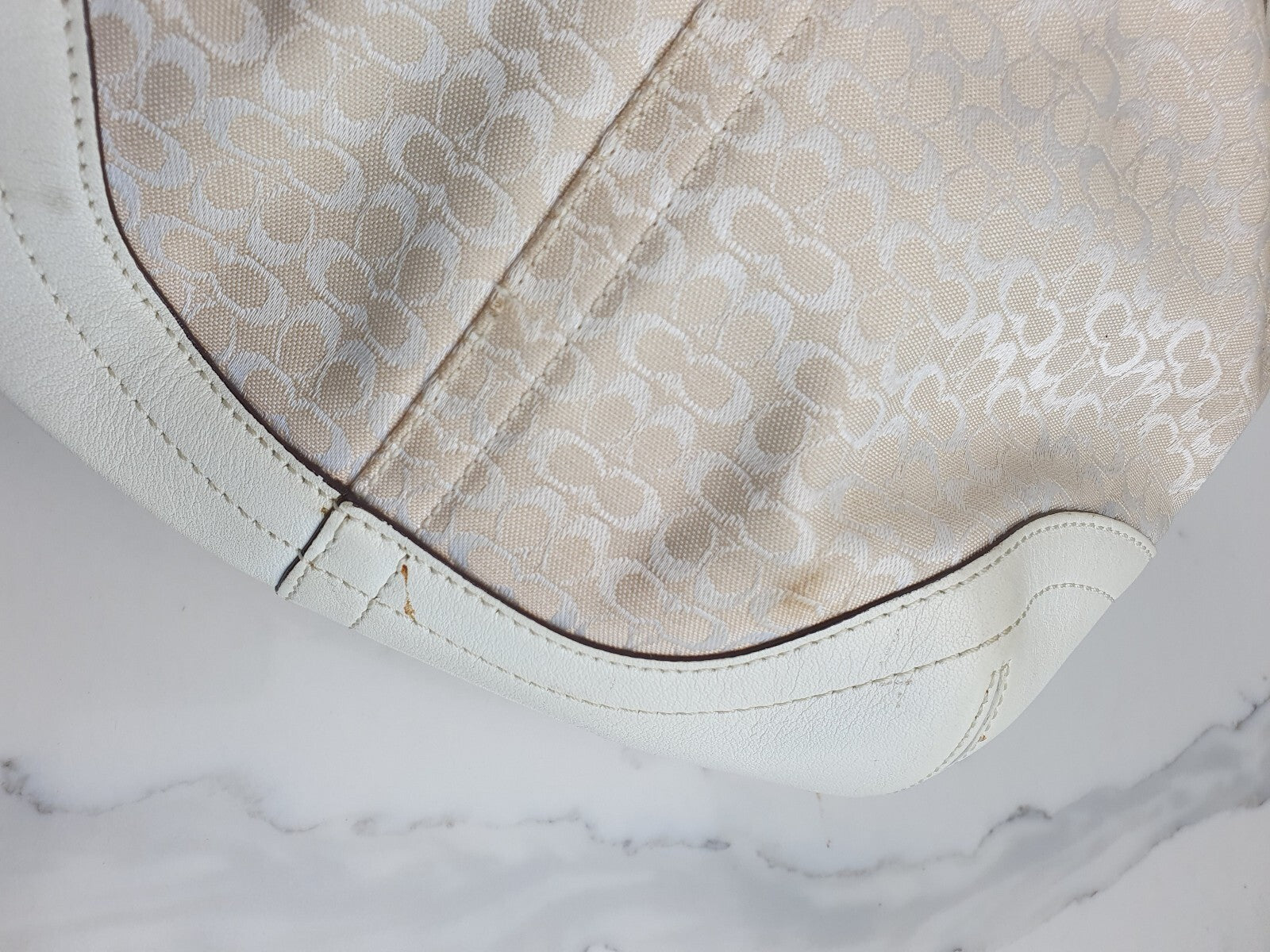 Coach Vintage Cream Signature Canvas and Leather Hobo Bag