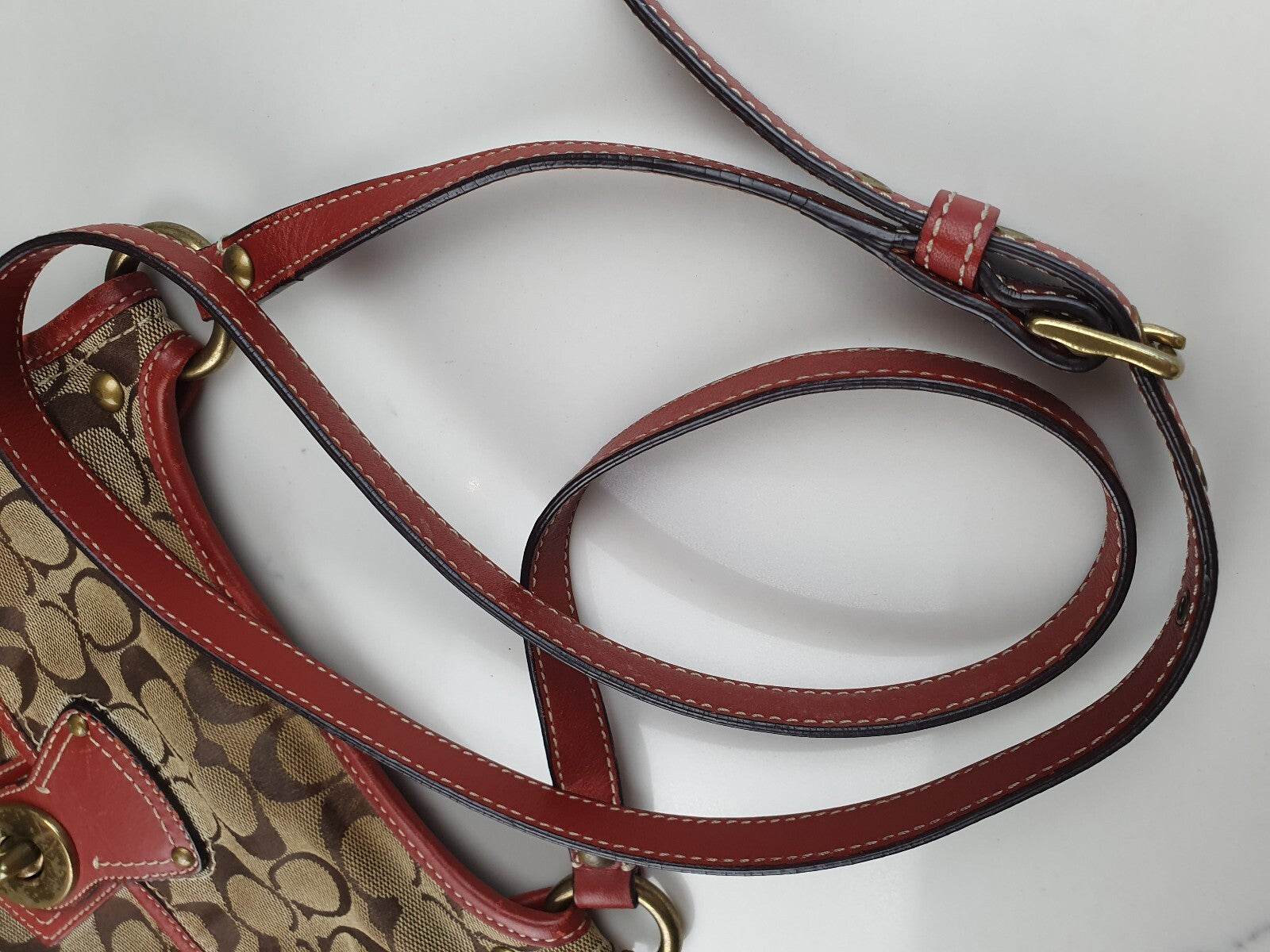 Coach Signature Canvas and Leather Shoulder Bag with Turnlock Closure