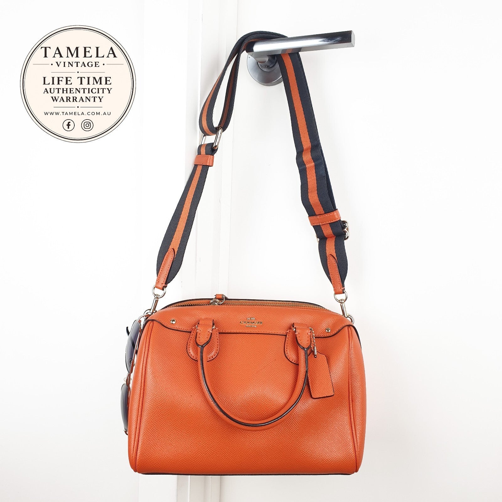 Coach Orange Leather Satchel Bag with Adjustable Strap