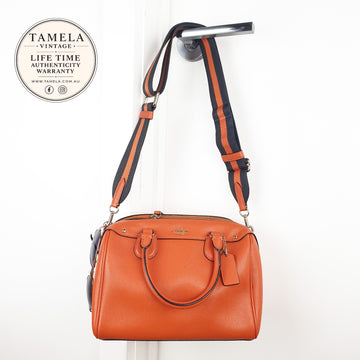 Coach Orange Leather Satchel Bag with Adjustable Strap