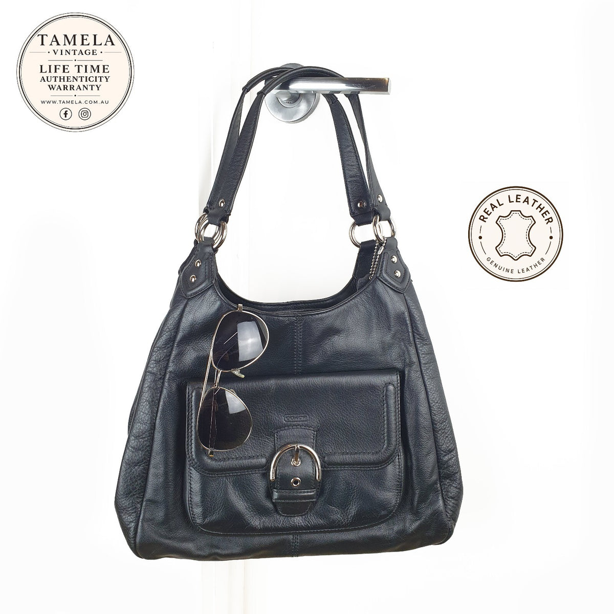 Coach Black Genuine Leather Shoulder Bag