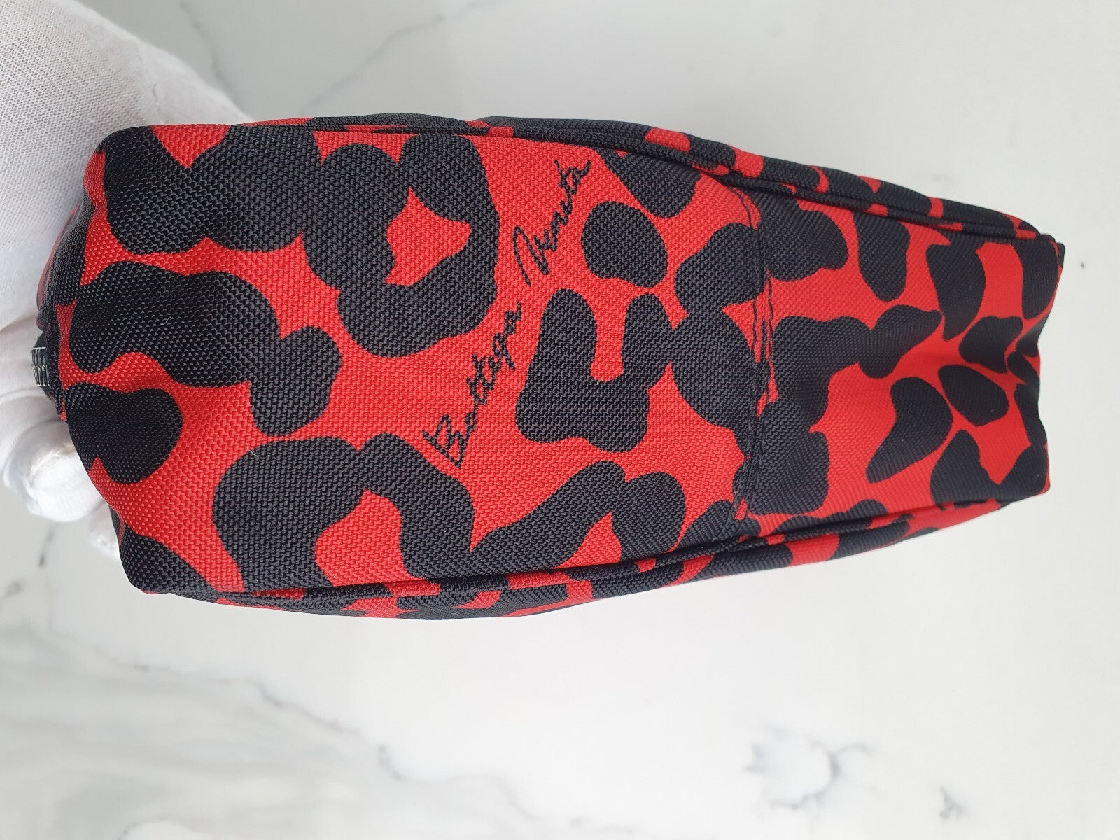 Bottega Veneta Red and Black Leopard Print Cosmetic Bag made in Italy