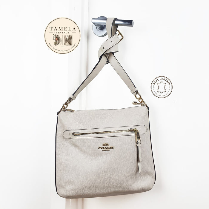 Authentic Coach COACH Mae Pebble Leather Chalk/Gold Tone File Crossbody