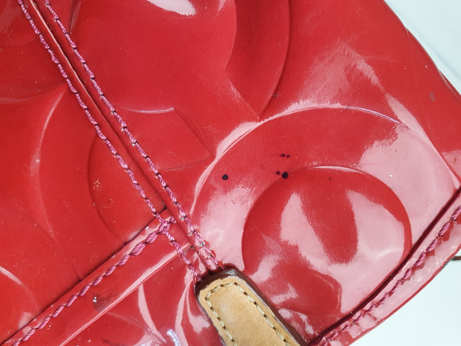 Coach Red Patent Leather Signature Tote Bag with Tan Straps