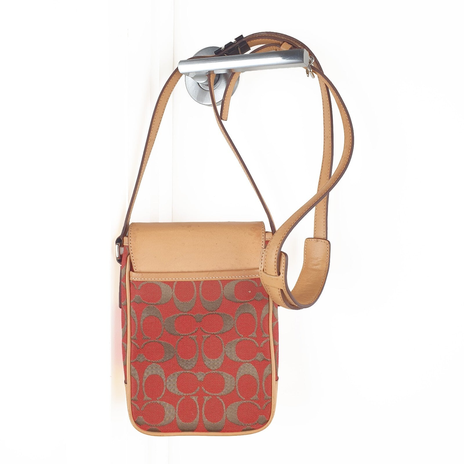 Coach Vintage Signature Crossbody Bag in Red and Tan Leather