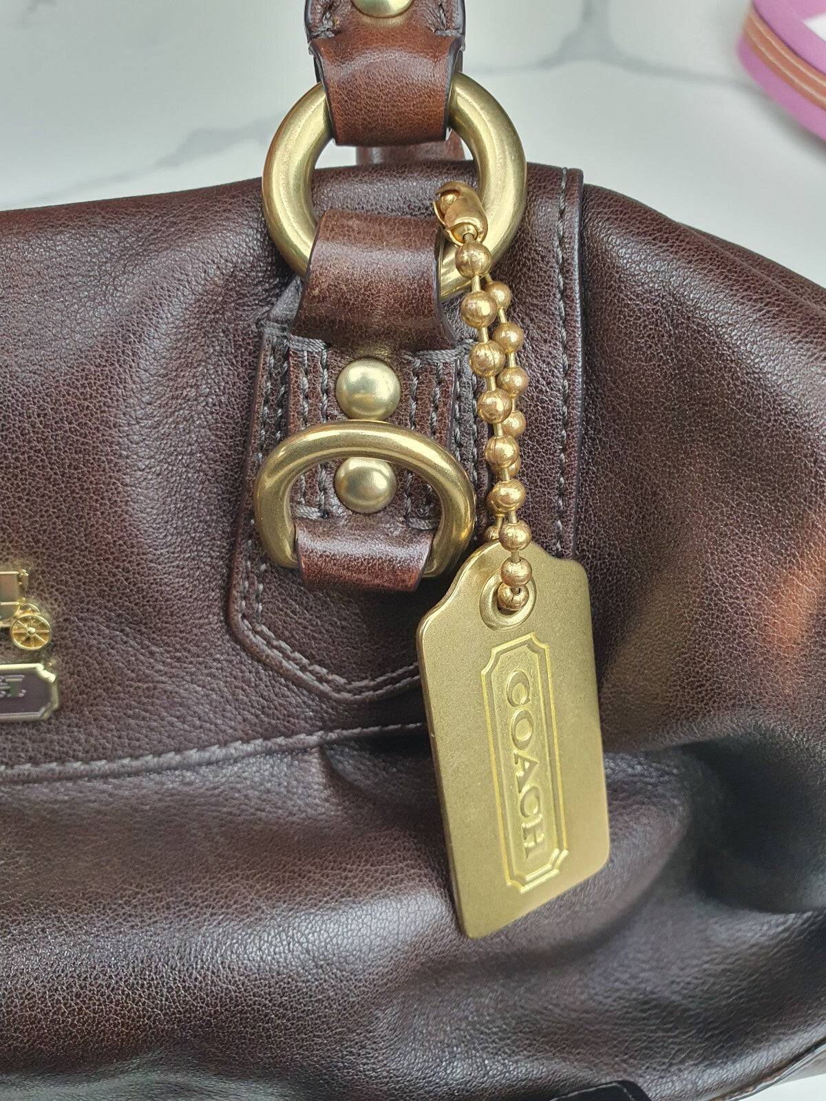 Coach Brown Leather Satchel Handbag with Gold Hardware